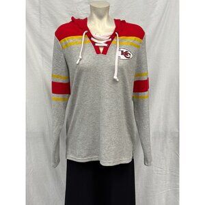 Kansas‎ City Chiefs Womens Heather Gray Red Pullover Hoodie Size L Drawstring